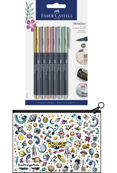 Faber Kalın Uçlu Metalik Keçe Kalem 6 Renk Set Boyanabilir Kalem Kutu Space