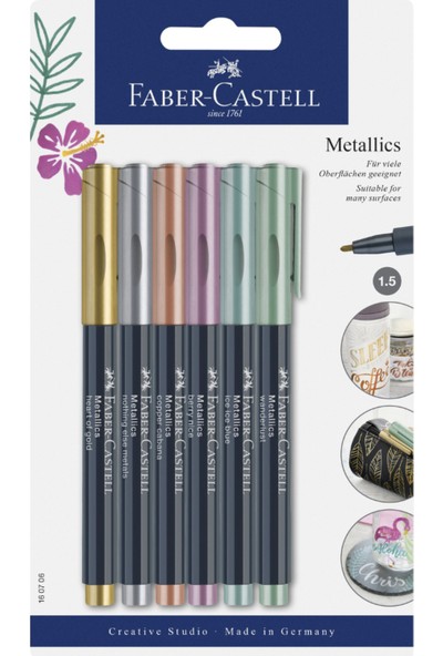 Faber Kalın Uçlu Metalik Keçe Kalem 6 Renk Set Boyanabilir Kalem Kutu Space