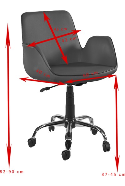 Sandino Lale Kırmızı - Deri, Metal Ayaklı Ofis Çalışma Sandalyesi