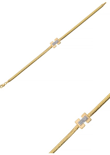 14 Ayar Altın Ezme Taşlı Kelepçe Model Bileklik fiyatları