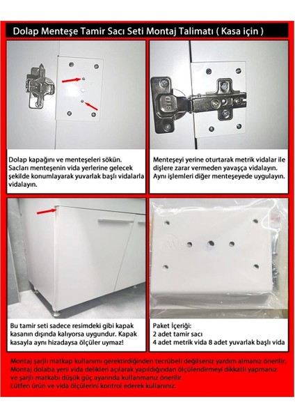 Dolap Menteşe Tamir Sacı Seti Kasa Kısmı Için 2 Li