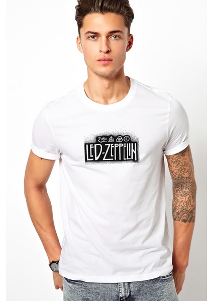 LED Zeppelin Baskılı Beyaz Erkek Örme Tshirt
