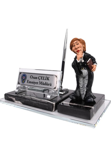 Kişiye Özel Kadın Hakim Biblolu Siyah Mermer Masa İsimlik Avukat Hakime Savcı Hukukçular Için Ofis Masa İsimliği