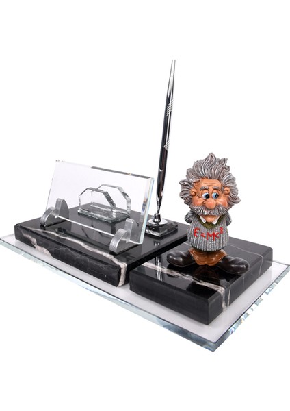 Kişiye Özel Albert Einstein Biblolu Siyah Mermer Masa İsimlik Profesor Doçent Öğretmen Fizikçiler Için Ofis Masa İsimliği