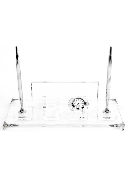 Kişiye Özel Kristal Şeffaf Masa Gümüş Set İsimlik Premium Şık Ofis Masa İsimliği fırsatları