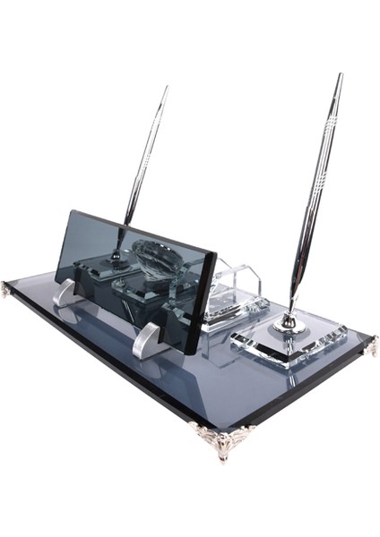 Kişiye Özel Kristal Füme Gümüş Set Masa İsimliği Premium Şık Ofis Masa İsimlik
