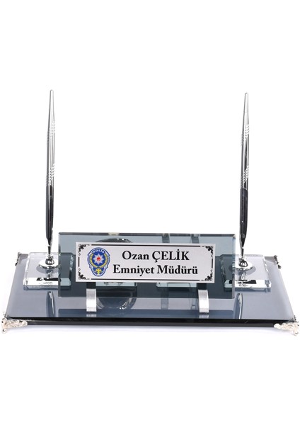 Kişiye Özel Kristal Füme Gümüş Set Masa İsimliği Premium Şık Ofis Masa İsimlik modelleri