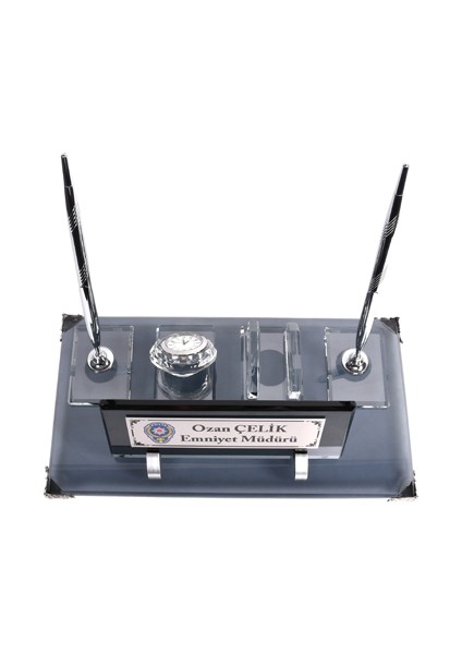 Kişiye Özel Kristal Füme Gümüş Set Masa İsimliği Premium Şık Ofis Masa İsimlik fırsatları