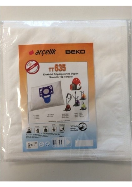 Arçelik - Beko TT635 Süpürge Torbası 25 Adet (5li Paket)