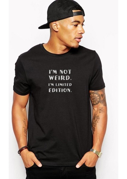 I'm Not Weird I'm Limited Edition Baskılı Siyah Erkek Örme Tişört