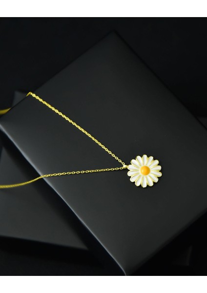 925 Ayar Gümüş Altın Kaplama Papatya Kadın Kolye