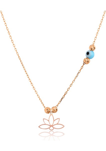 925 Ayar Rose Altın Kaplama Dorika Toplu Gümüş Lotus Kolye