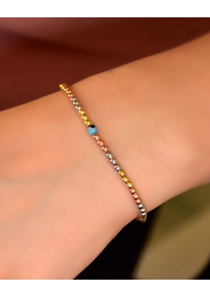 925 Ayar Gümüş Üç Renkli Gözlü Dorika Toplu Kadın Bileklik fiyatları