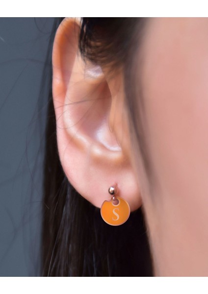 925 Ayar Gümüş Rose Kaplama Harfli Mineli Çivili Küpe