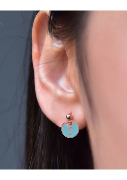 925 Ayar Gümüş Rose Kaplama Harfli Mineli Çivili Küpe