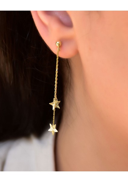 925 Ayar Gümüş Altın Kaplama Toplu Sallantılı Yıldız Zincir Küpe fiyatları