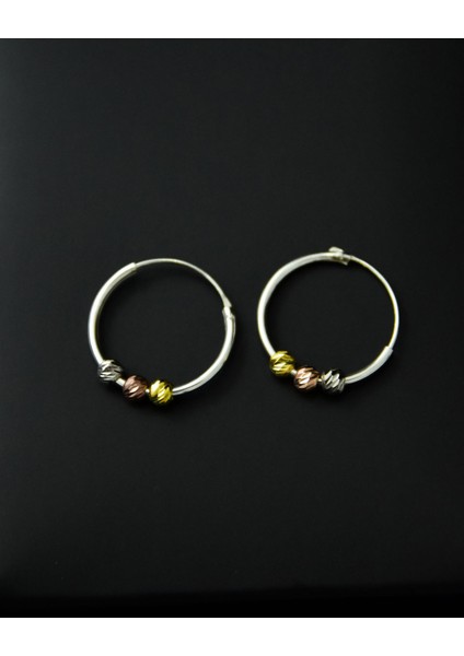 925 Ayar Gümüş Rodyum Kaplama Halka Üç Renk Dorika Toplu Halka Küpe