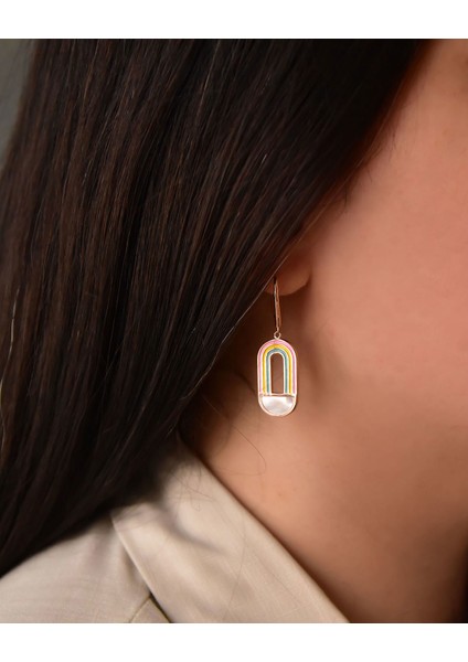 925 Ayar Gümüş Rose Kaplama Gökkuşağı Mineli Beyaz Sedef Küpe modelleri