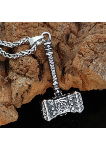 Thor Savaş Çekici Hammer Mjollnir Odin Freki Iskandinav Nordik Tasarım 316L Çelik Kolye