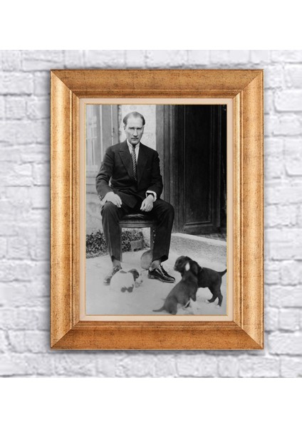 Çerçeveli Atatürk Yavru Köpek Kanvas Tablo
