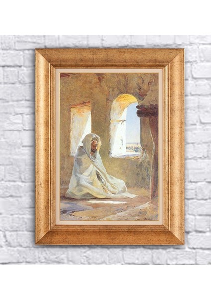 Çerçeveli Paspartolu Namaz Kılan Adam Kanvas Tablo