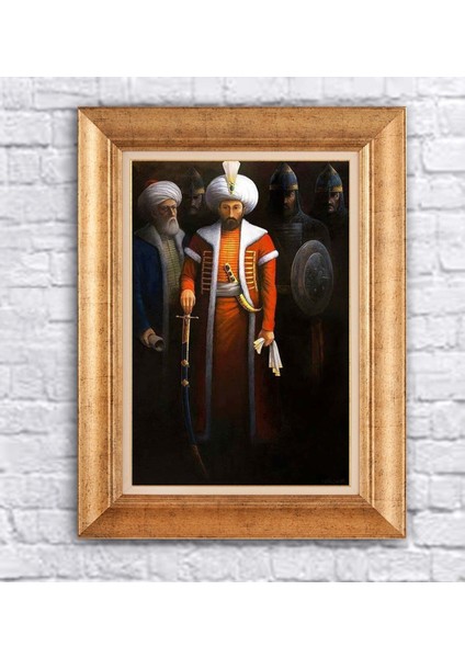 Çerçeveli Paspartolu Fatih Sultan Mehmet Kanvas Tablo
