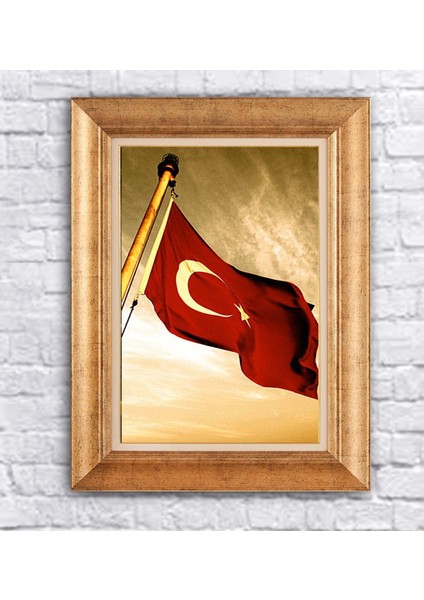 Çerçeveli Paspartolu Türk Bayrağı Kanvas Tablo