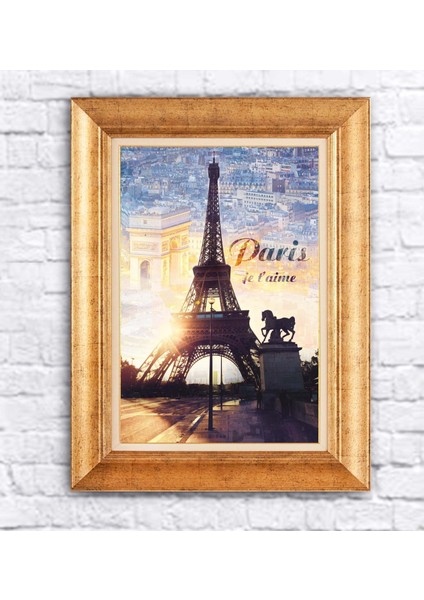 Çerçeveli Paspartolu Paris Manzarası Kanvas Tablo
