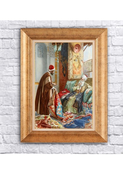 Çerçeveli Paspartolu Sarayda Kilim Satıcısı Kanvas Tablo