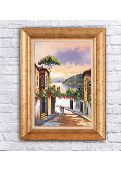 Çerçeveli Paspartolu Yol Manzarası Kanvas Tablo