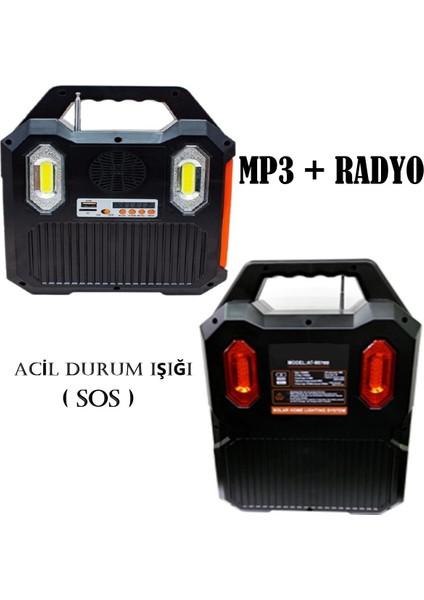 AT-903 Güneş Enerjili Solar Şarjlı Mp3-Radyo Çalarlı Çadır Kamp Aydınlatma Fener Seti