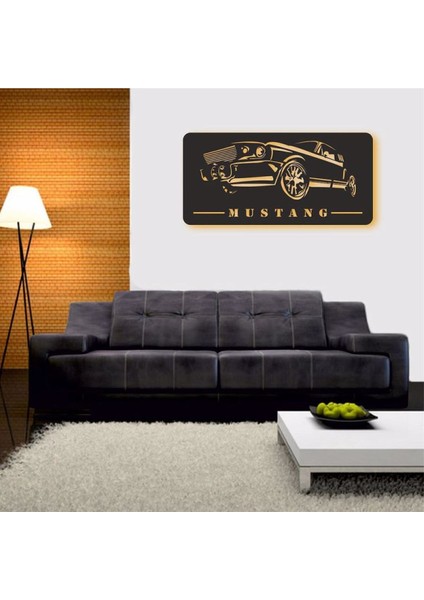 Mustang Ledli Duvar Süsü Mdf Tablo Duvar Aksesuarı Ahşap Tablo