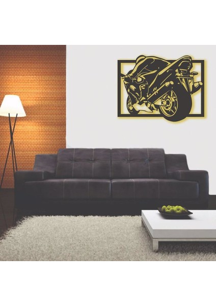 Motosiklet Ledli Duvar Süsü Mdf Tablo Duvar Aksesuarı Ahşap Tablo