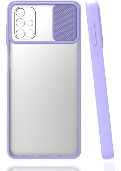 - Samsung Galaxy A71 - Kılıf Slayt Sürgülü Arkası Buzlu Lensi Kapak - Lila - T17185