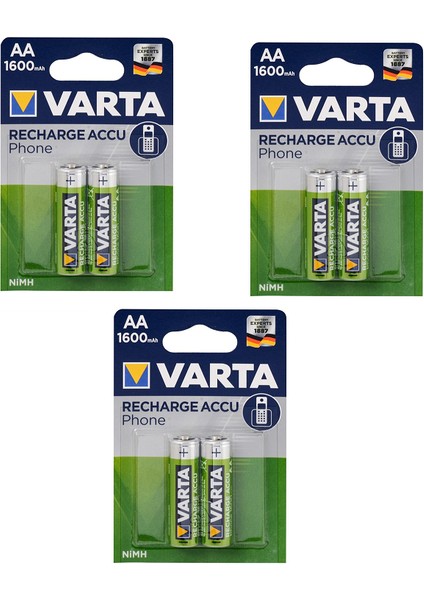 Aa 1600 Mah Recharge Accu Phone Şarjlı 2'li Kalem Pil 3 Paket
