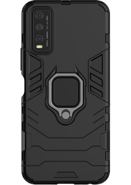 Vivo Y20 - Vivo Y20S Batman Serisi Yüzük Standlı Armor Kılıf - Siyah