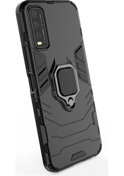Vivo Y20 - Vivo Y20S Batman Serisi Yüzük Standlı Armor Kılıf - Siyah modelleri