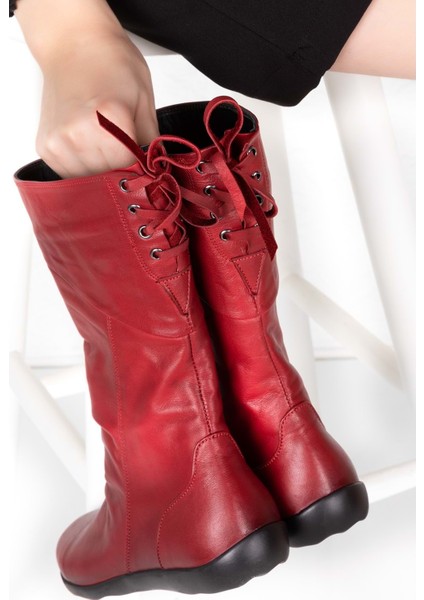 Hakiki Deri Sıcak Astar Yumuşak Dokulu Çizme ESFA.1600 - Kırmızı - 38 fiyatları