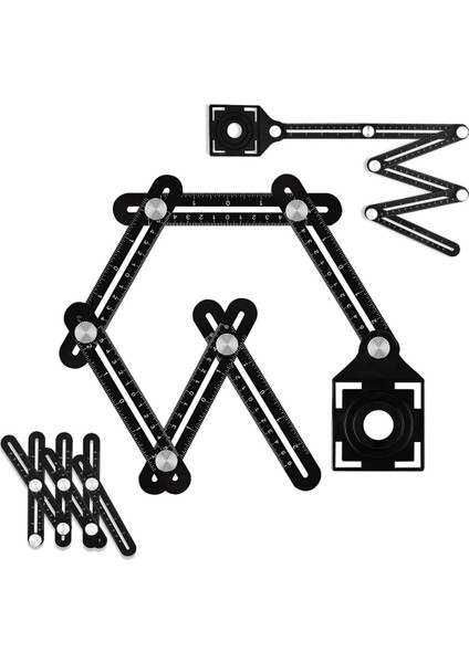 Gönye Fonksiyonlu Alüminyum Delik Ayarlayıcı Şablon Cetveli 6 Yönlü Ölçüm Cihazı Ayarlı Açılı Şablon