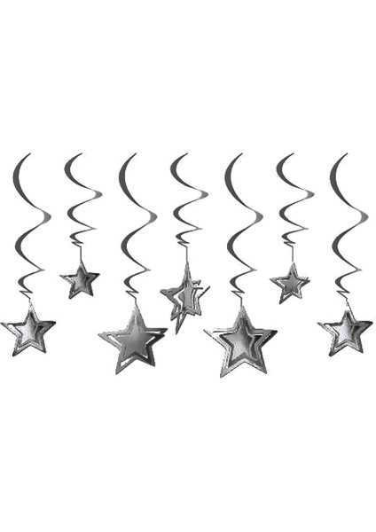 Parti 3 Boyutlu Spiralli Gümüş Renk Yıldız Şekilli Tavan Asma Süsü 10 Adet fiyatları