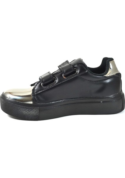 Siyah Gümüş Cırtlı Kız Çocuk Okul Ayakkabı modelleri