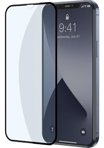 Apple iPhone 12 Pro Max 6.7" Tam Kaplar Anti Blue Light Temperli Siyah Çerçeveli Ekran Koruyucu Cam 0,3 mm (2 Adet)