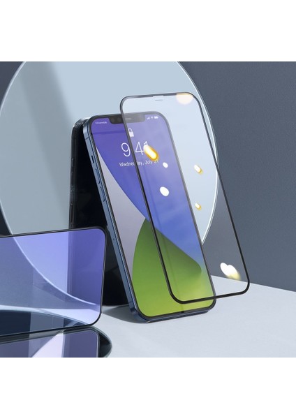 Apple iPhone 12 Pro Max 6.7" Tam Kaplar Anti Blue Light Temperli Siyah Çerçeveli Ekran Koruyucu Cam 0,3 mm (2 Adet)