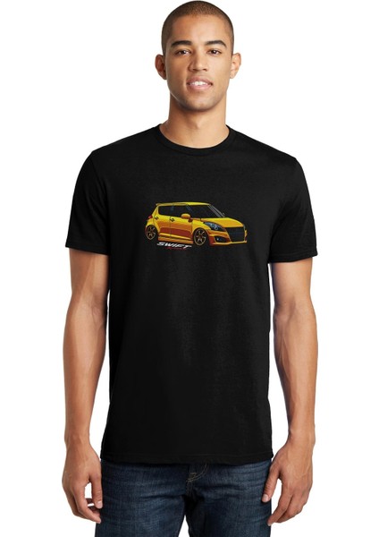 Suzuki Swift Baskılı Siyah Erkek Örme Tshirt