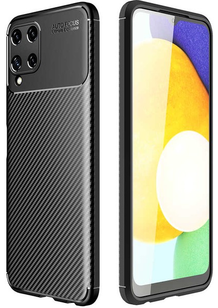 Caseworld Samsung Galaxy A22 Kılıf Karbon Tasarımlı Kapak - Siyah