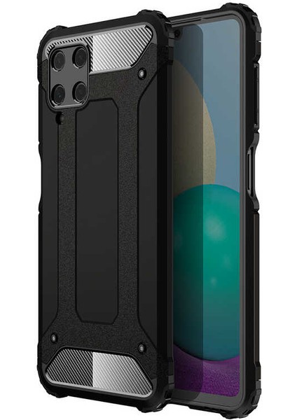Caseworld Samsung Galaxy A22 Kapak Çift Katmanlı Zırh Tank Kılıf - Siyah