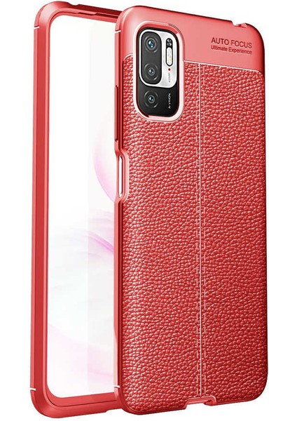 Caseworld Xiaomi Redmi Note 10 5g Kılıf Darbe Korumalı Deri Görünümlü Silikon Arka Kapak - Kırmızı