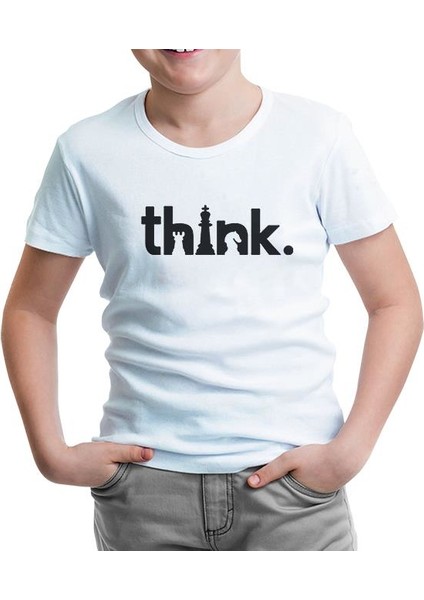 Satranç - Think When Play Beyaz Çocuk Tshirt