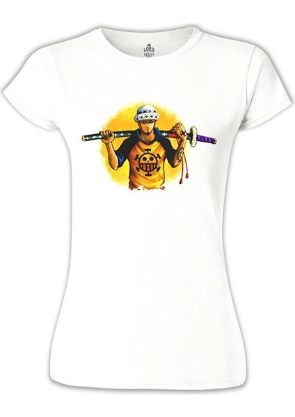 One Piece - Trafalgar Law Beyaz Bayan Tshirt