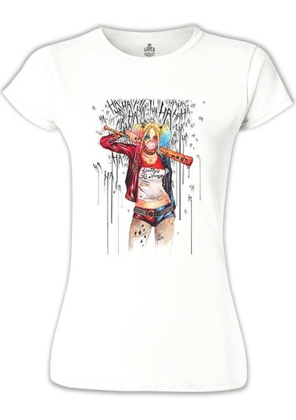 Suicide Squad - Harley Quinn Daddy's Monster Beyaz Bayan Tshirt